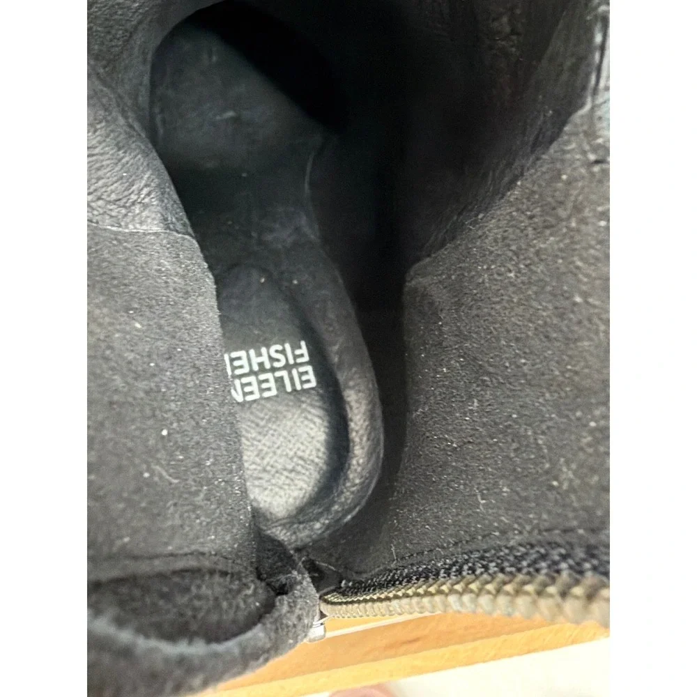 Eileen Fisher Black Suede Elastic‎ Strappy Ankle Booties Block Heel Size 7